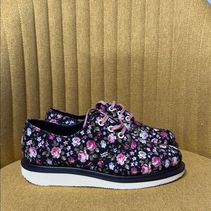 Dr. Martens Black and Pink Loafers with Sleek Design cottagecore floral design